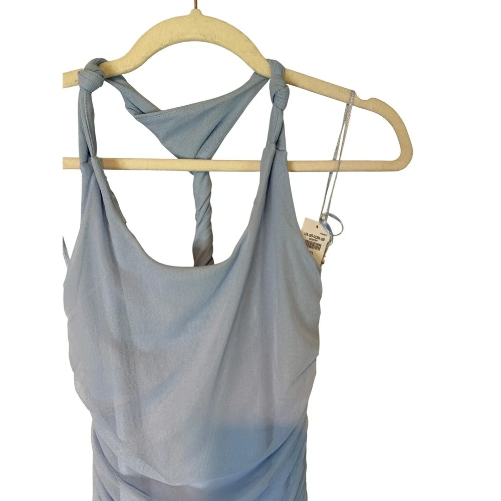 NWT Abercrombie & Fitch Blue Mesh Ruched Twisted Racerback Maxi Dress Small